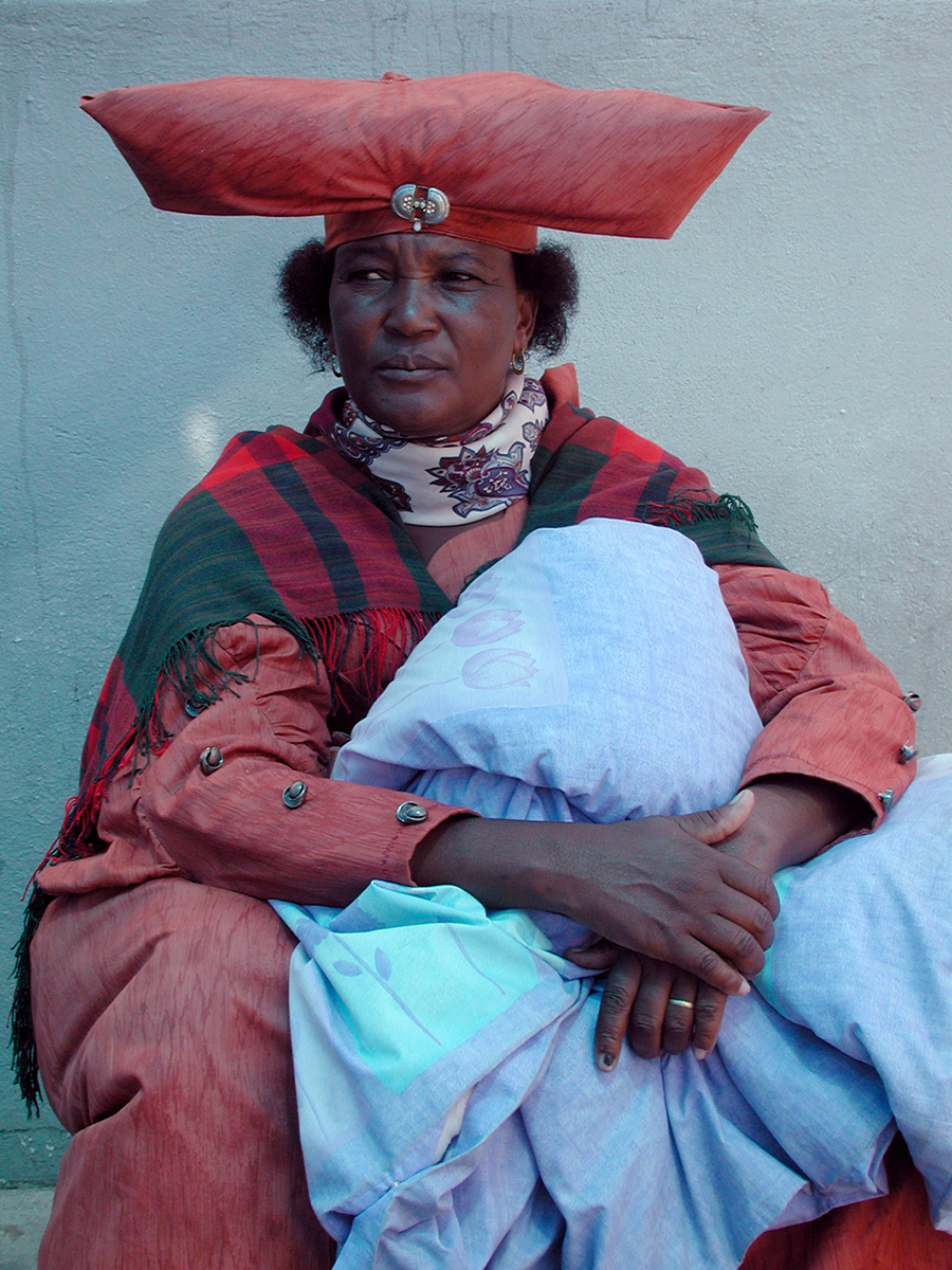 A Herero woman who agreed to be photographed at a bus stop in Otjiwarongo